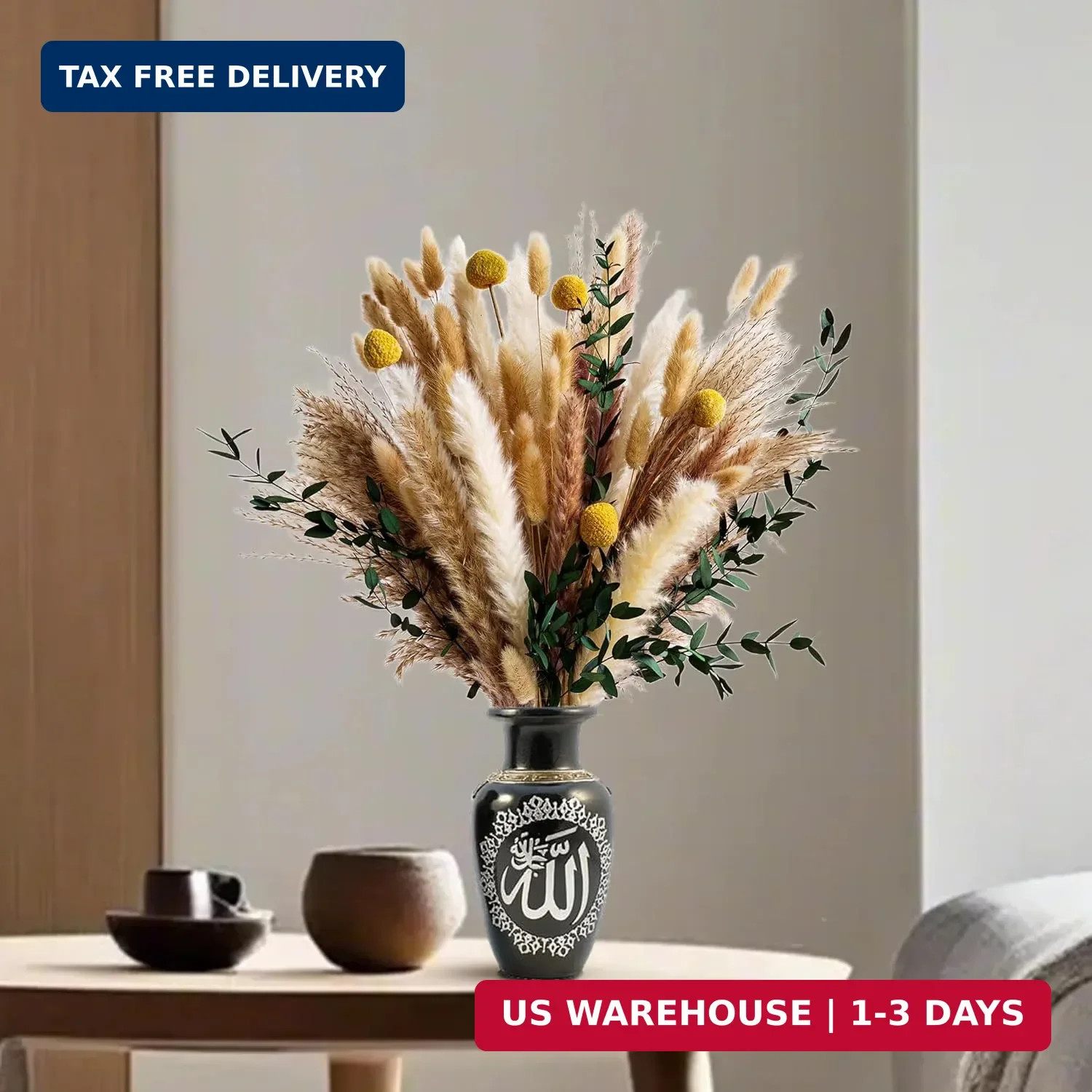 Boho Dried Flowers Bouquet – Olive Green Wall Decor, Pampas Grass Bouquet, Rusti