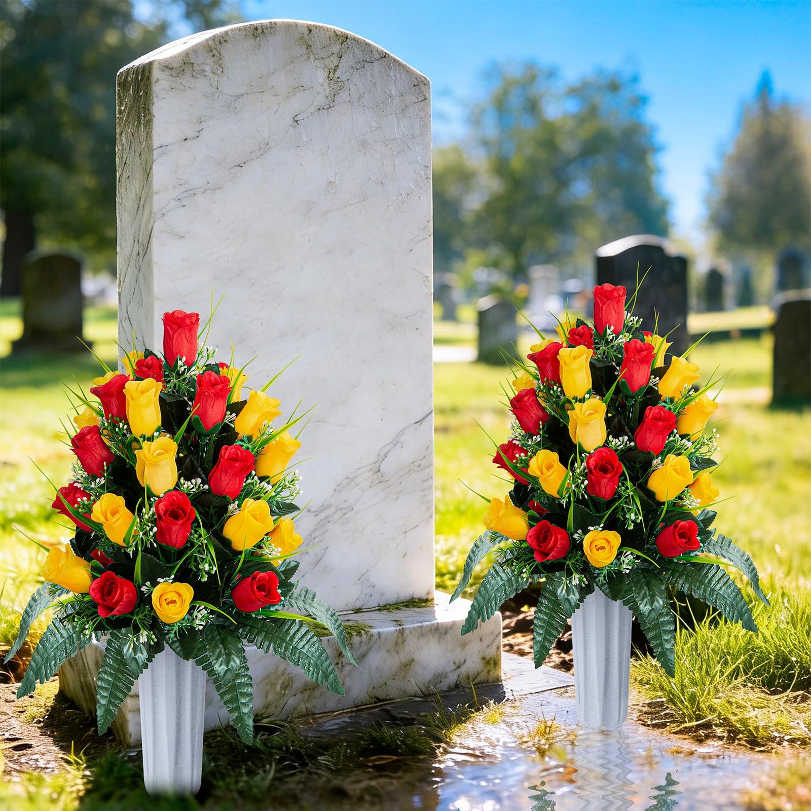 2 Sets Artificial Cemetery Flowers, Grave Decorations Roses, Memorial Flowers…