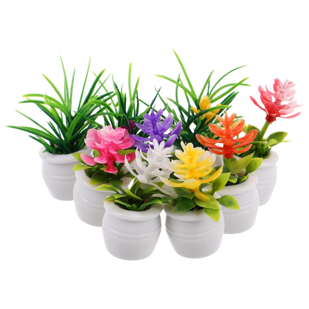 9Pcs Miniature Dollhouse Plastic Potted Plants Assorted Color Durable Decoration