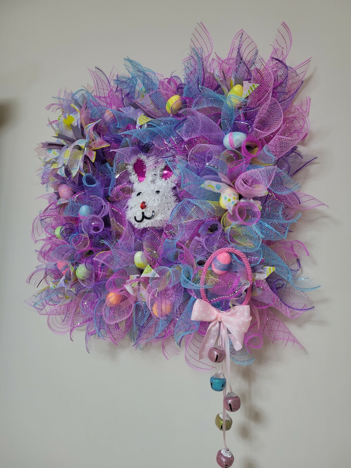 ESTER bunny HAPPY Mesh Front Door Wreath Decor Decoration square pink blue yello