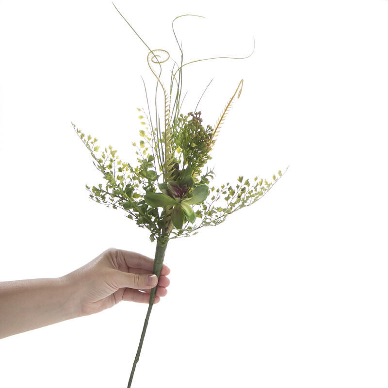 Artificial 21″ Indoor / Outdoor Fern Fiddlehead and Succulent Floral Spray