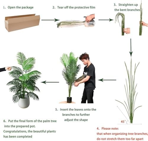 4ft 2pcs Large Artificial Plants Fake Palm Tree Tropical Palm Leaves Faux Pal…