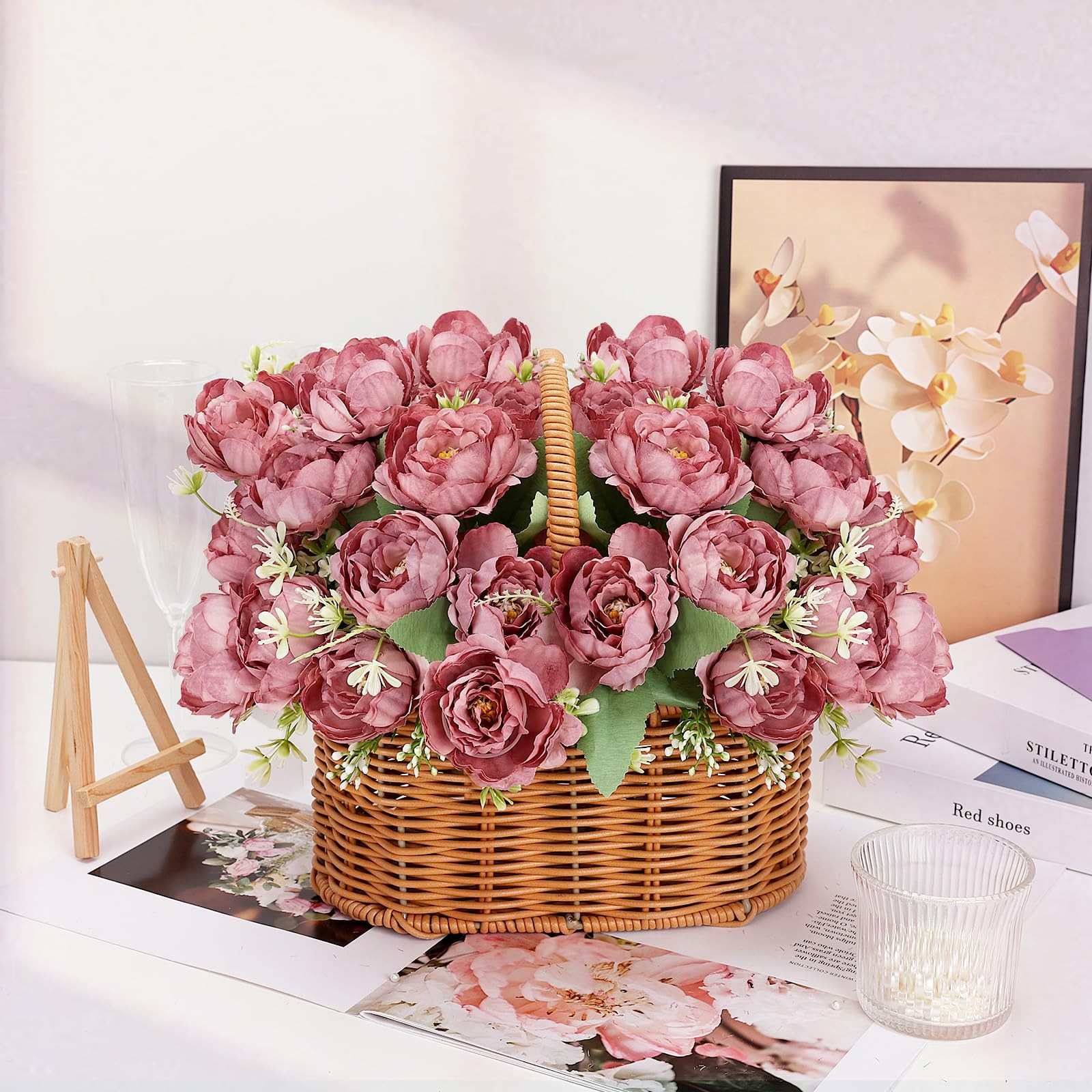12 Bundles Dusty Rose Artificial Peonies Silk Flowers Fake Wedding Centerpiece