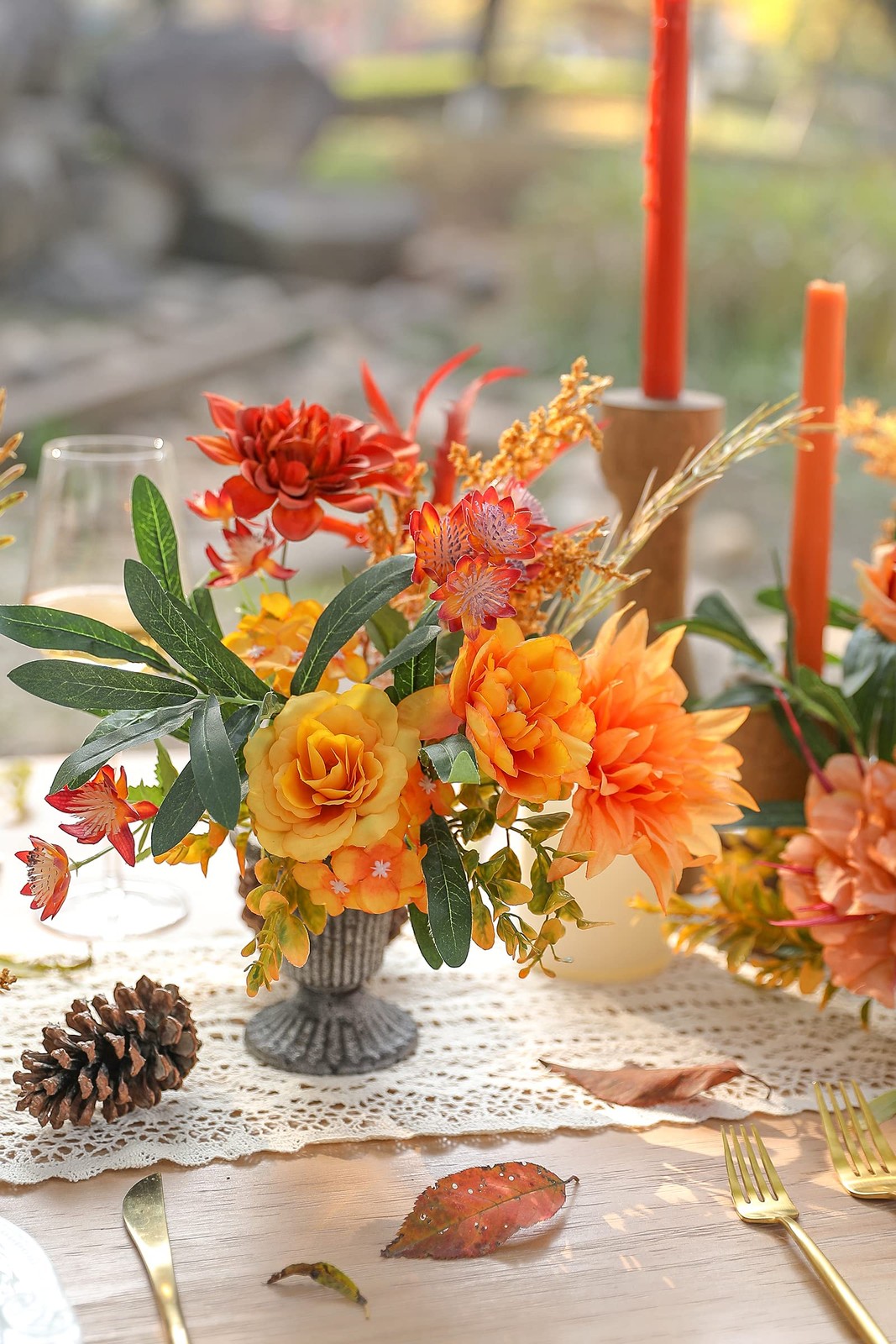 Artificial Flowers Orange Burgundy Fall Fake Flowers for DIY Table Centerpiec…