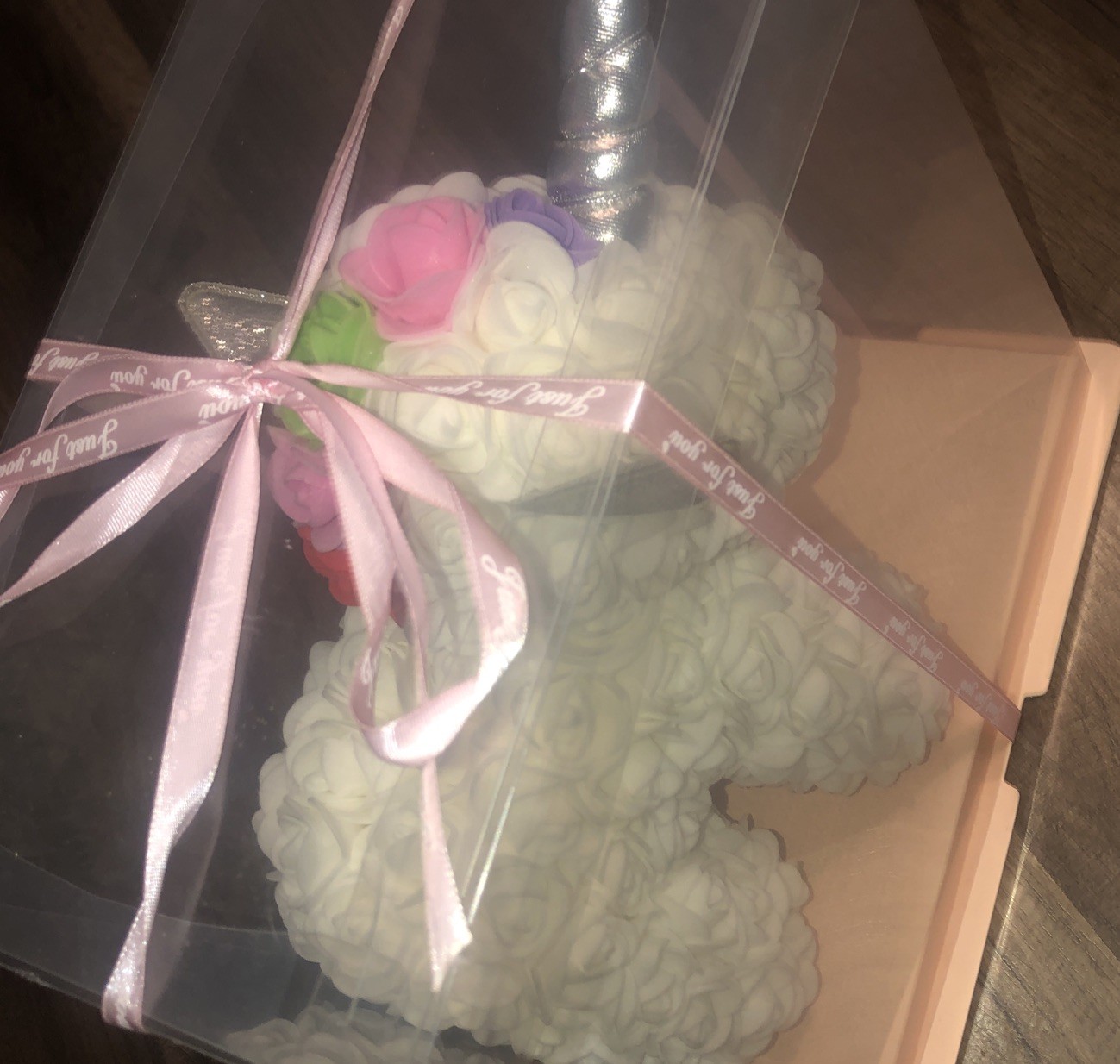 White Rose Unicorn In Gift Box With Ribbon