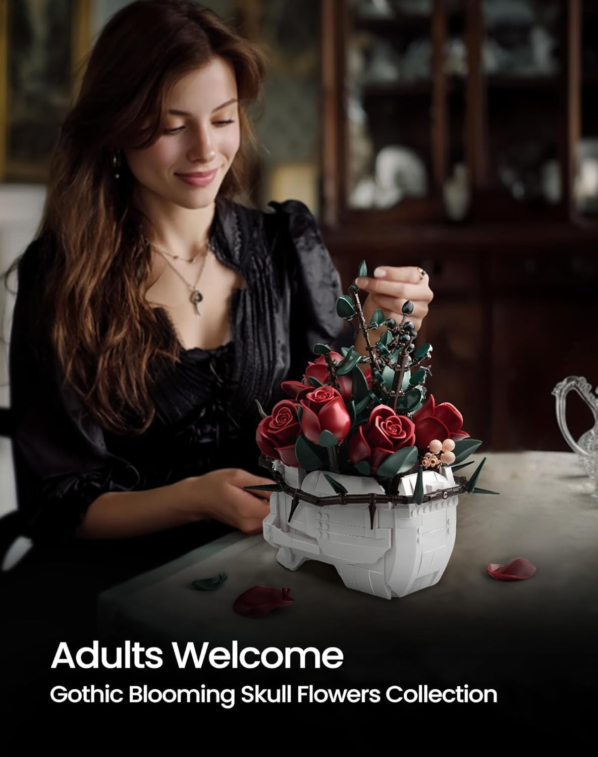 Skull Rose Bouquet Building Set Compatible with Lego Flowers for Adult – Hal…