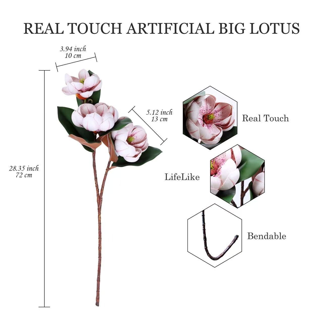 3PC artificial Lotus flowers- each with 3 large blooms lifelike elegant décor