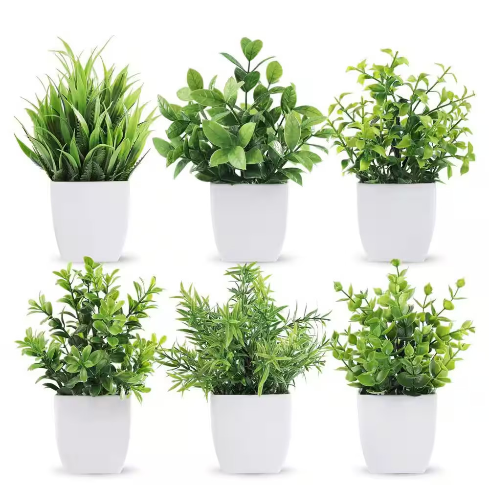 Small Artificial Plants, 6-Pack Green