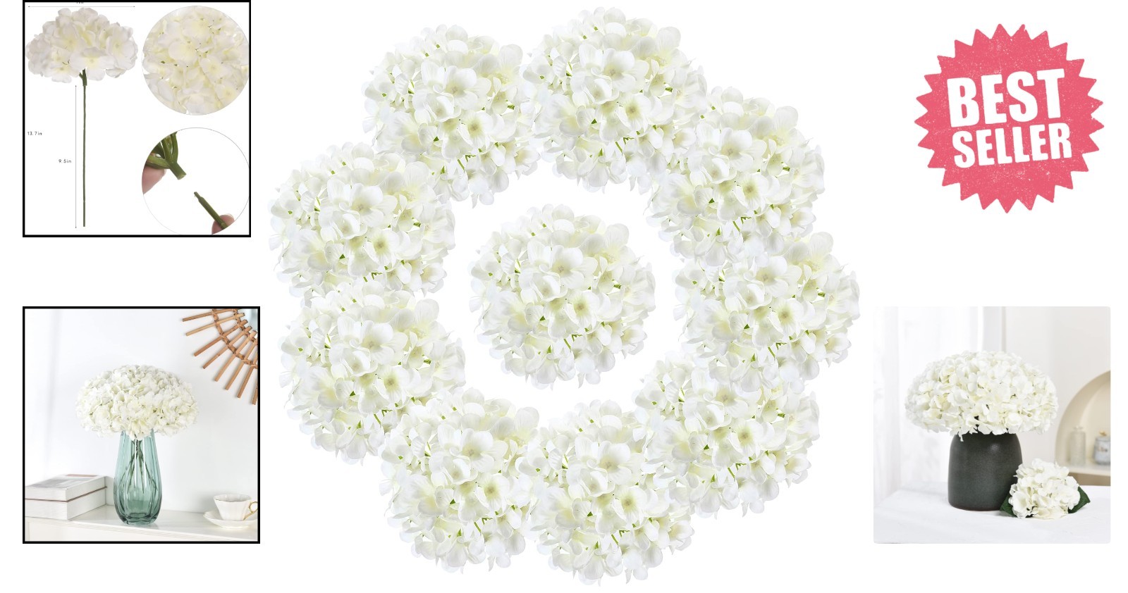 10PCS Stunning Off White Silk Hydrangea Flower Heads – Ideal for Celebrations