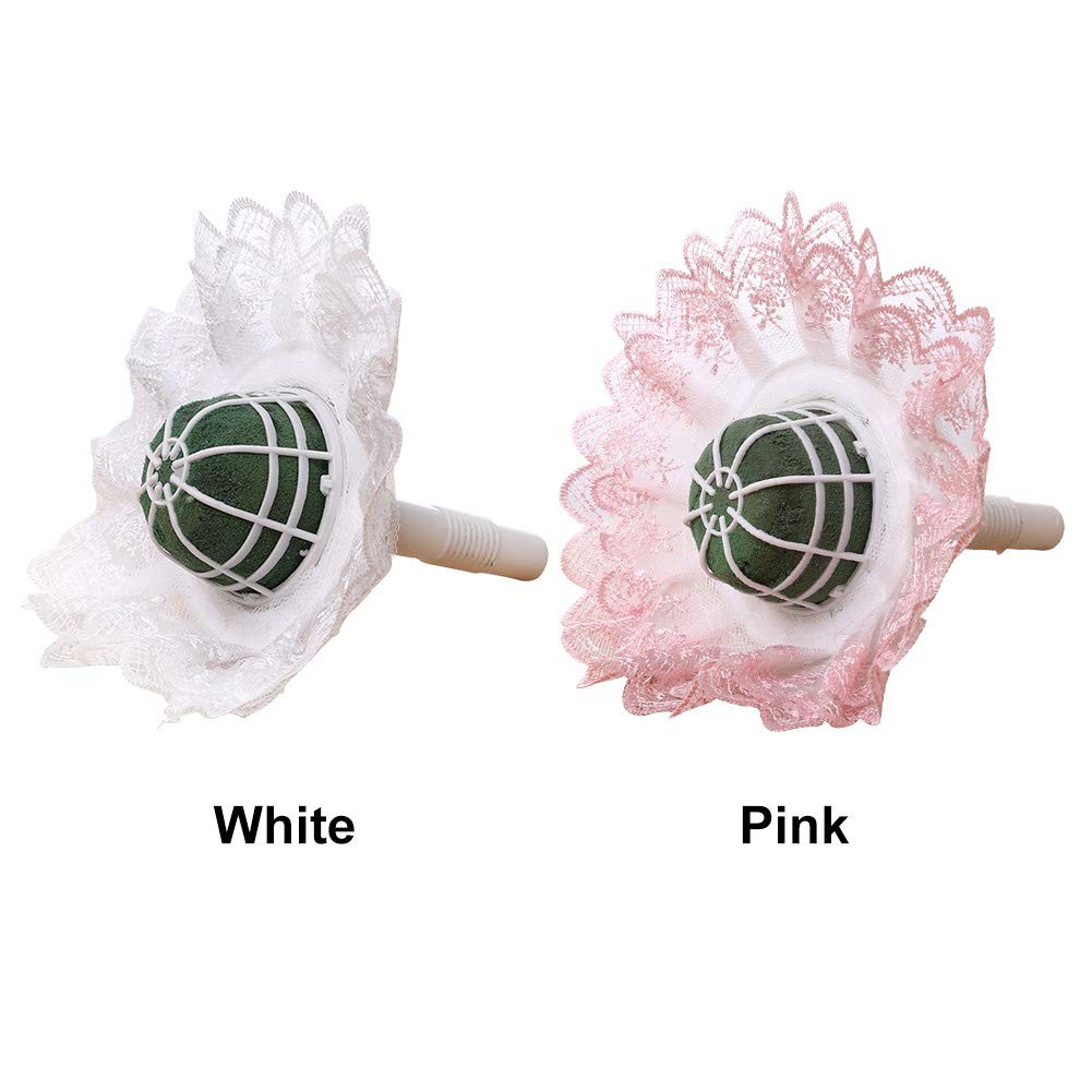 Bride Bouquet Holder DIY Wedding Foam Handle Lace Trim Artificial White Flower