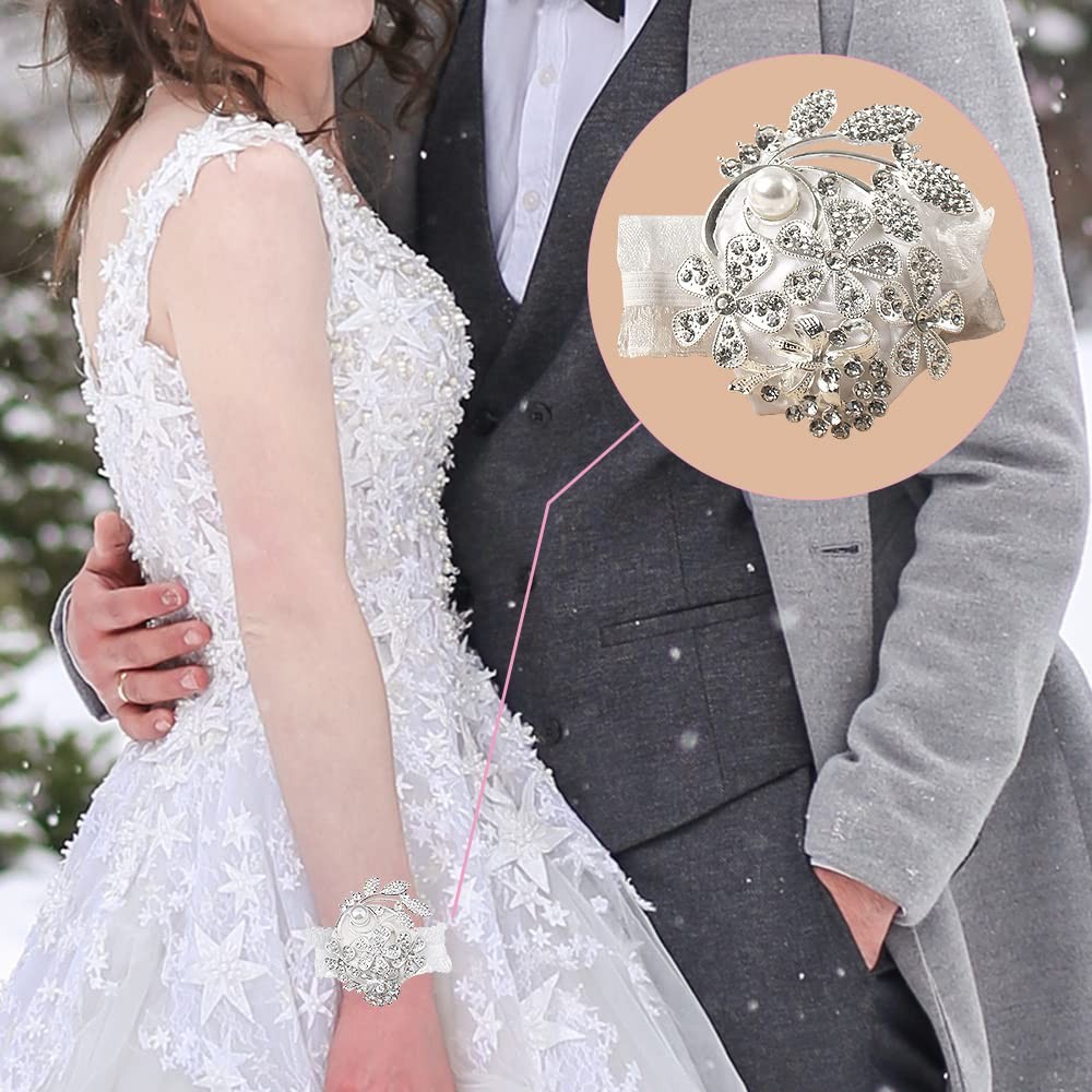 Wrist Corsage with Peal and Rhinestone Prom Corsages Wrist for Wedding,Weddin…