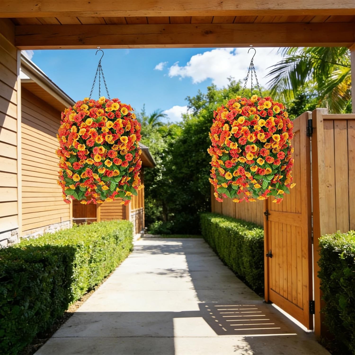 Artificial Flowers with Hanging Basket, Outdoor Faux Plants Silk Morning Glor…