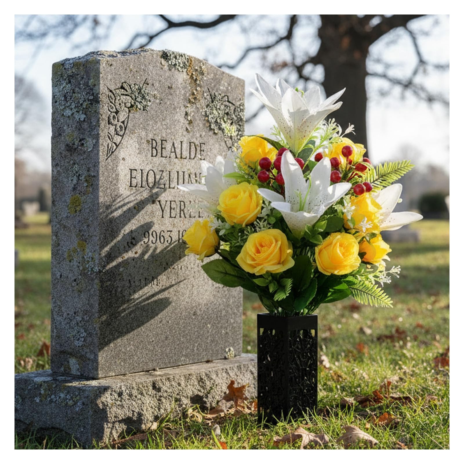 2 Sets Artificial Silk Cemetery Flowers, Memorial Flowers for Gravesite, Blue…