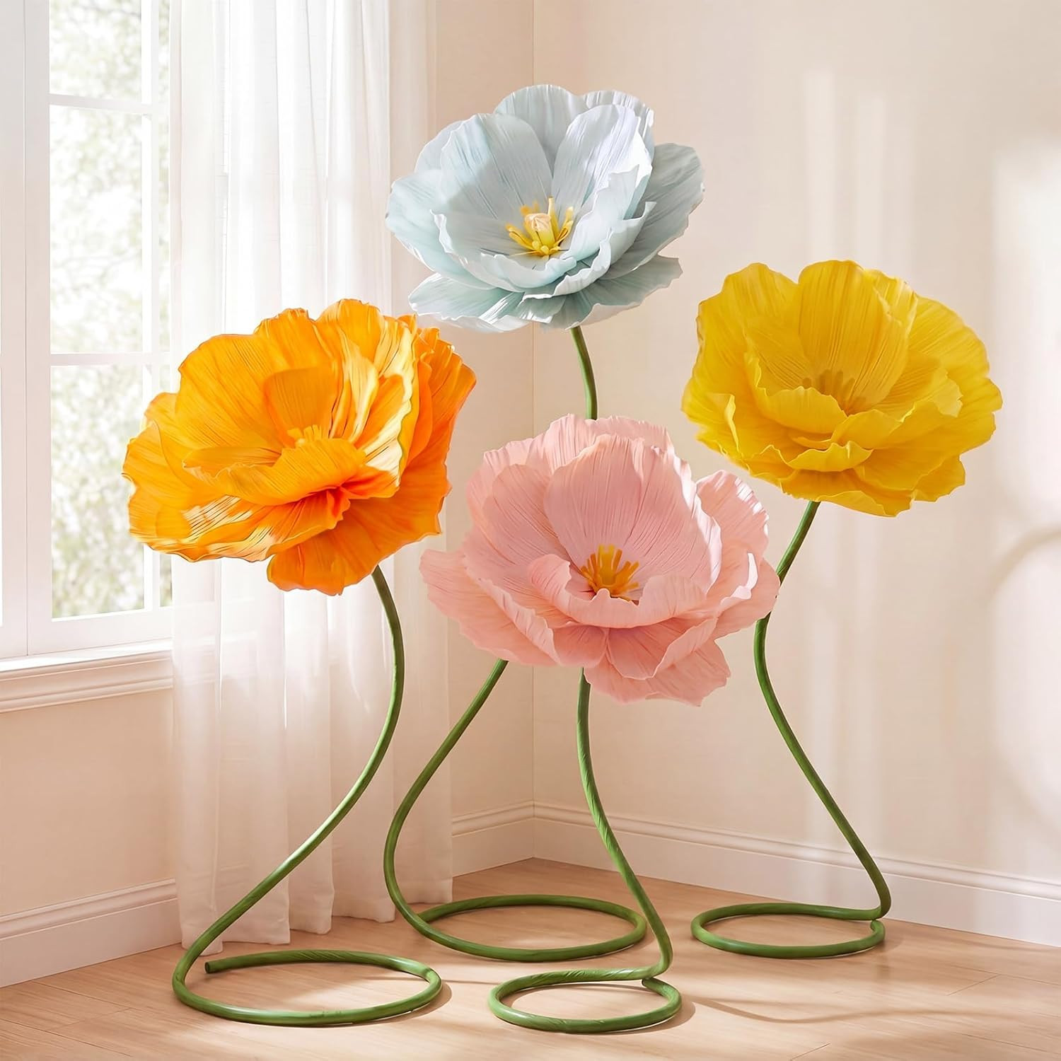 3 Pcs 5Ft Large Mix Color Poppy Flowers Giant Artificial Poppy Huge Decoration f