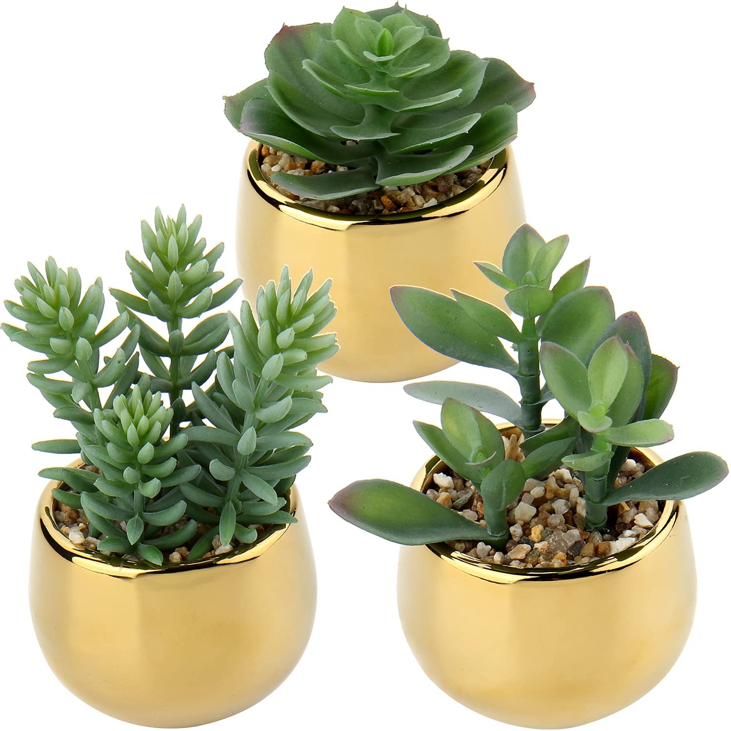 Briful Small Artificial Succulents in Pots Set of 3 Realistic Faux Plants with