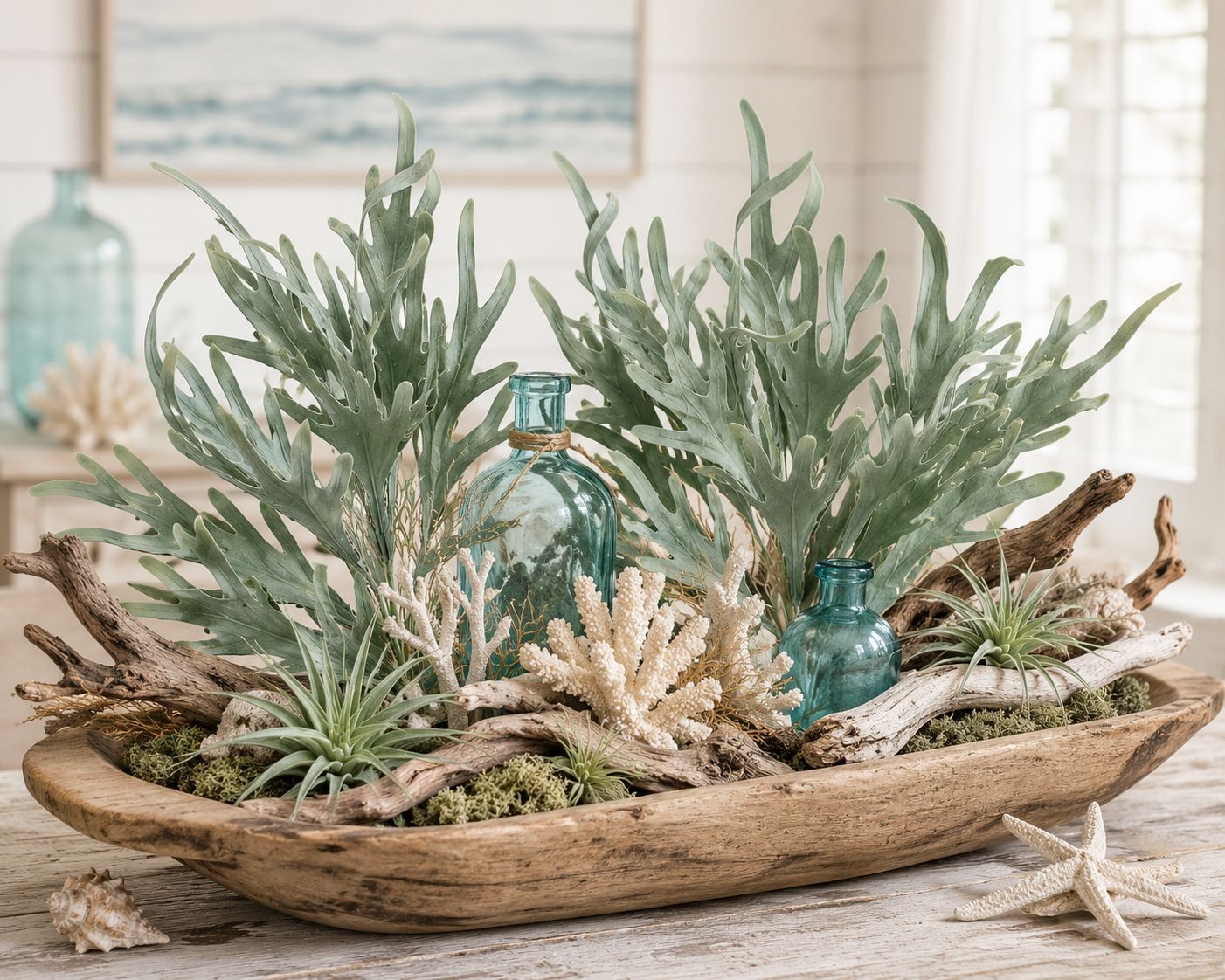 Artificial Staghorn Fern Spray Faux Fern Greenery Coastal Decor Tropical Decor F