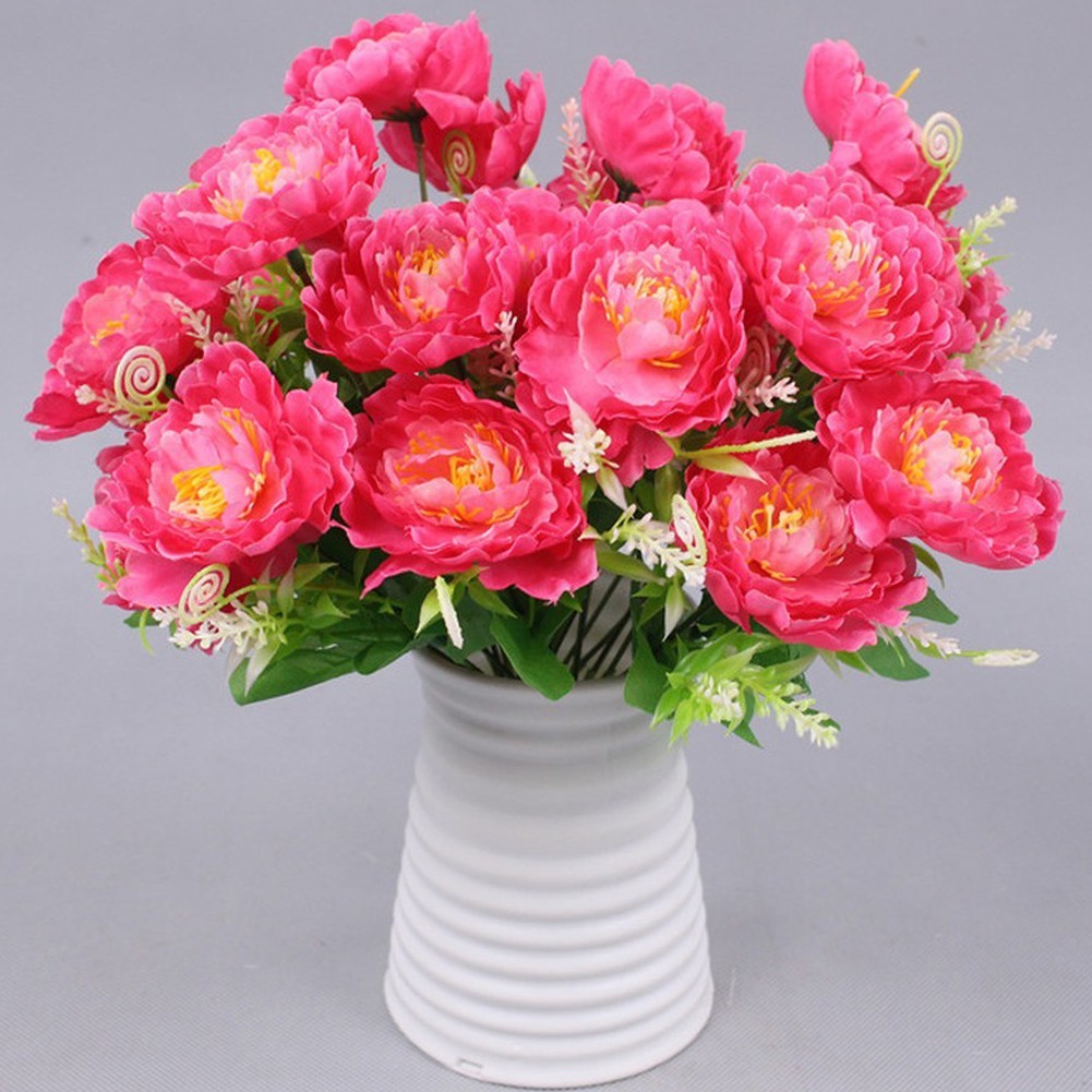 7 Stem Artificial Peony Bouquet with 6cm Blooms for Home Office Party Decor