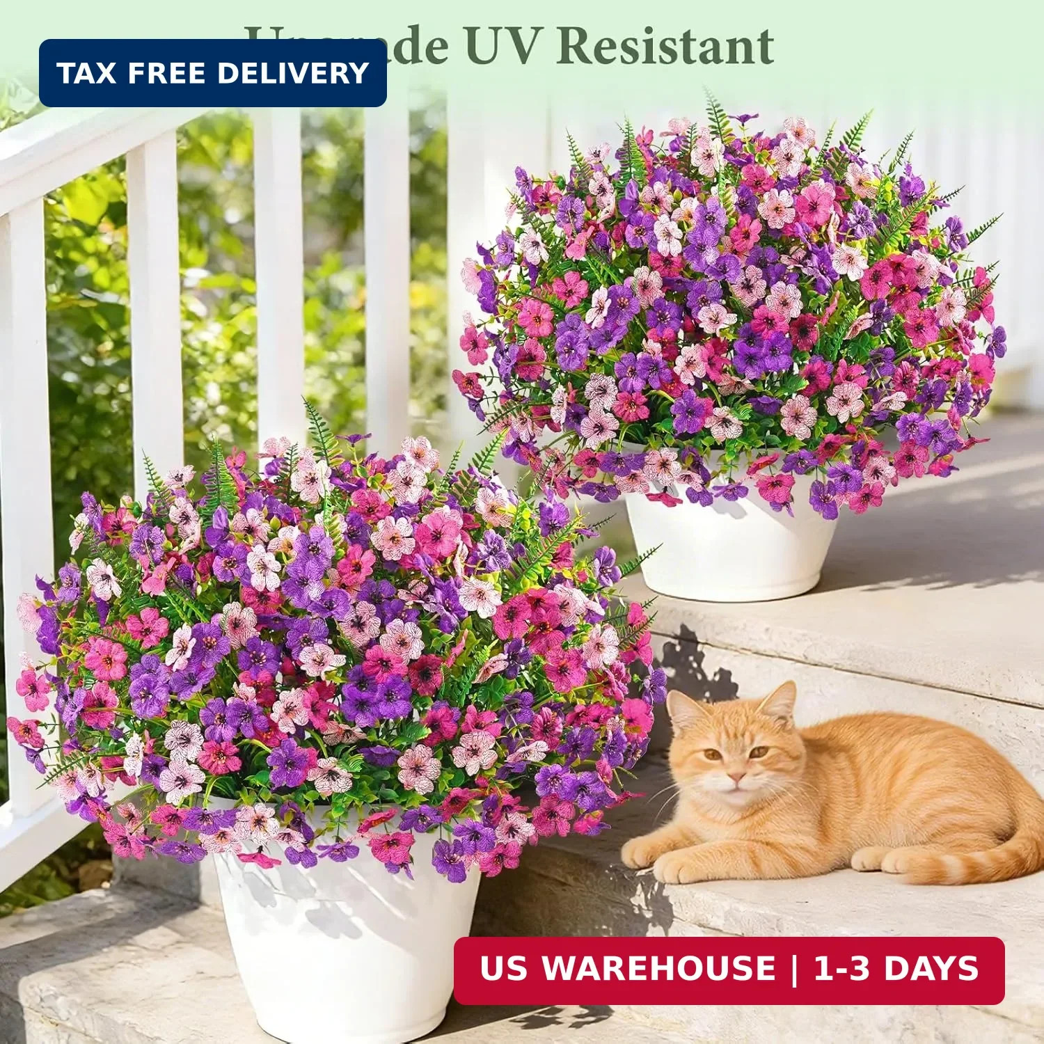 Yastouay 12 Bundles Artificial Flowers for Outdoors, UV Resistant Artificial Out