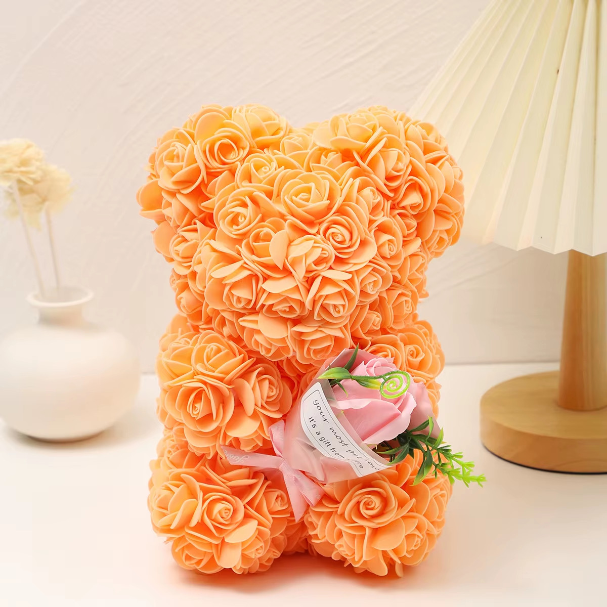 Foam Rose Teddy Bear Carry Bouquet. Ideal for Weddings, Mother’S Day, Thank You