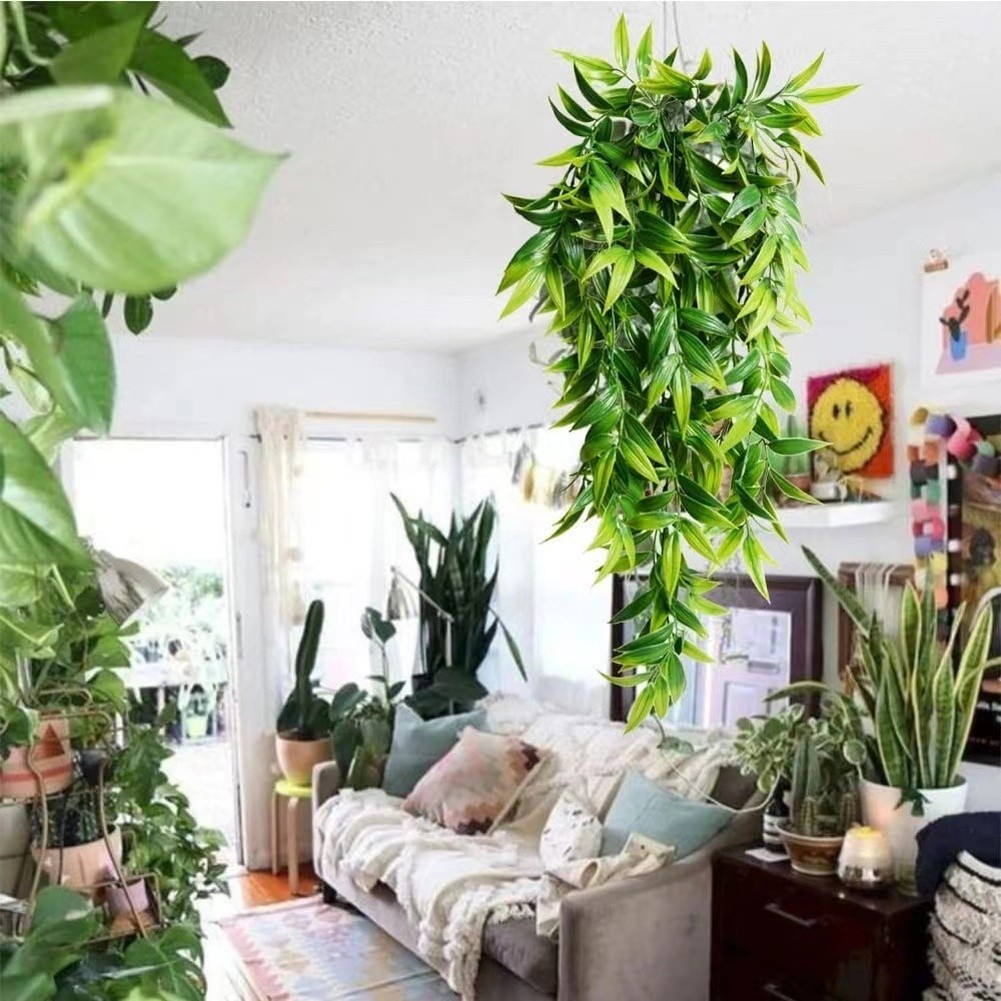 Plastic Artificial Hanging Plants 2.6ft Green 2pcs for Patio Porch Living Room