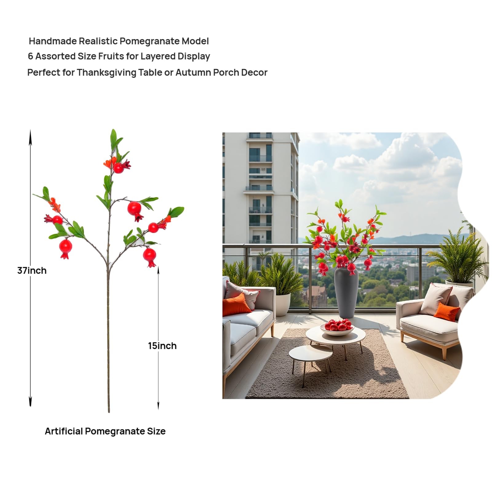 Artificial Pomegranate Fruit Flowers, 4pcs, 37 inch