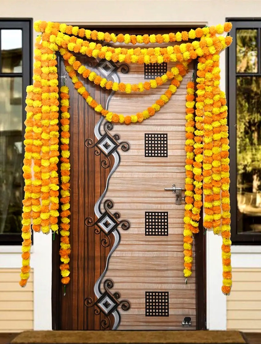 Artificial Marigold Flower Garlands Indian Wedding Event Decoration 10 Pcs