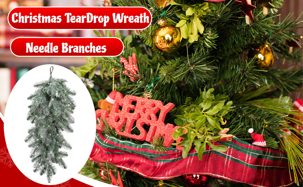 Christmas Teardrop Swag Home Anniversary Artificial Snow Pine Needle Wreath