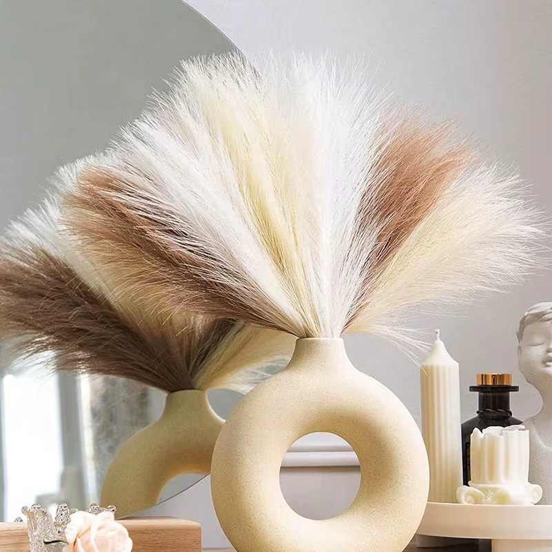 9pcs Fluffy Artificial Pampas Grass Silk Fake Flower Plants Reed Home Decor NEW