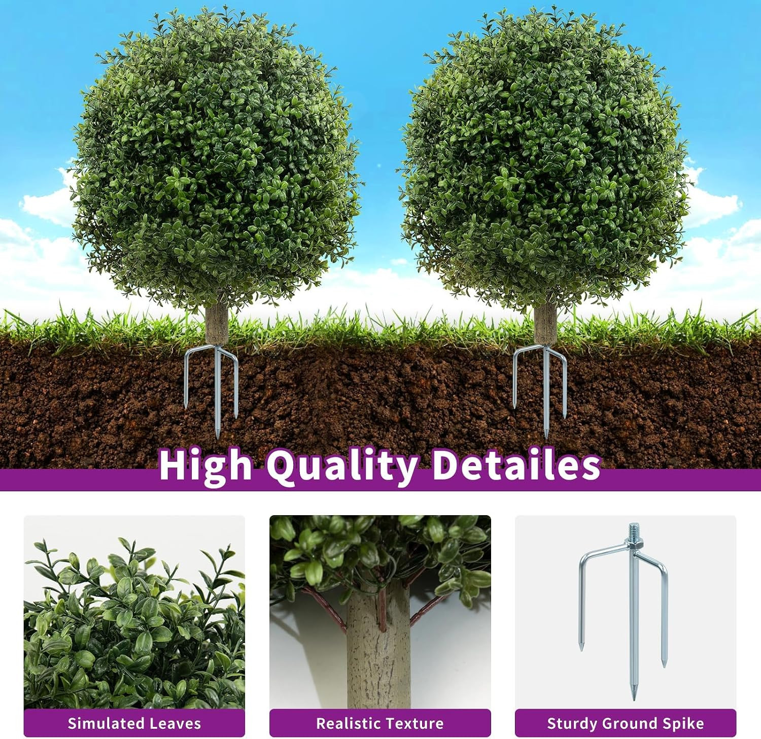 Set of 2 Artificial Boxwood Topiary Ball Trees, 27 Inch Faux Boxwood Bush with M