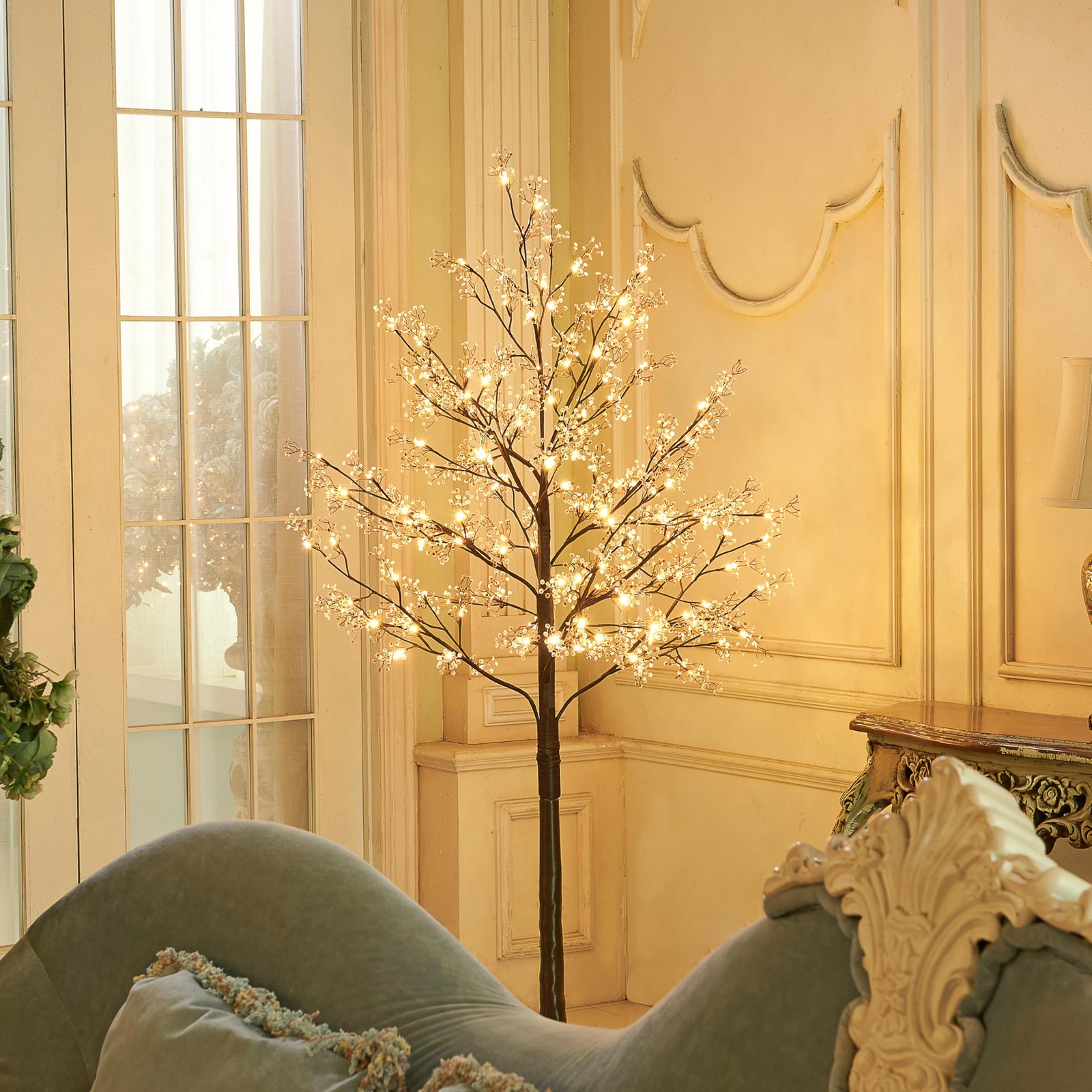 Lighted Gypsophila Tree 6FT 176 LED Artificial Baby Breath Flowers with Light…