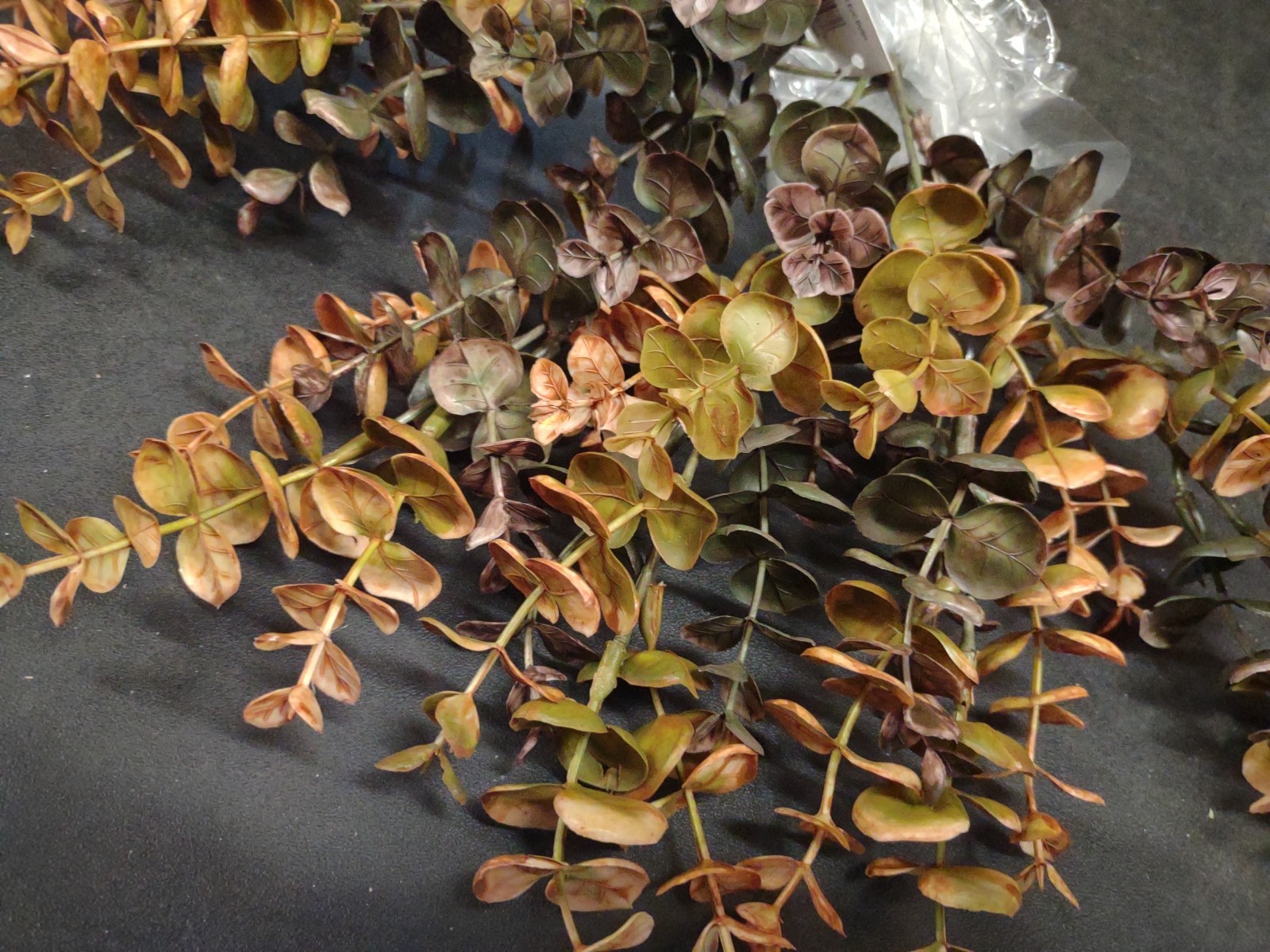 Plastic Spiral Eucalyptus Bush, Autumn Brown Gold & Green, 6 Branch 13″ Baby Euc