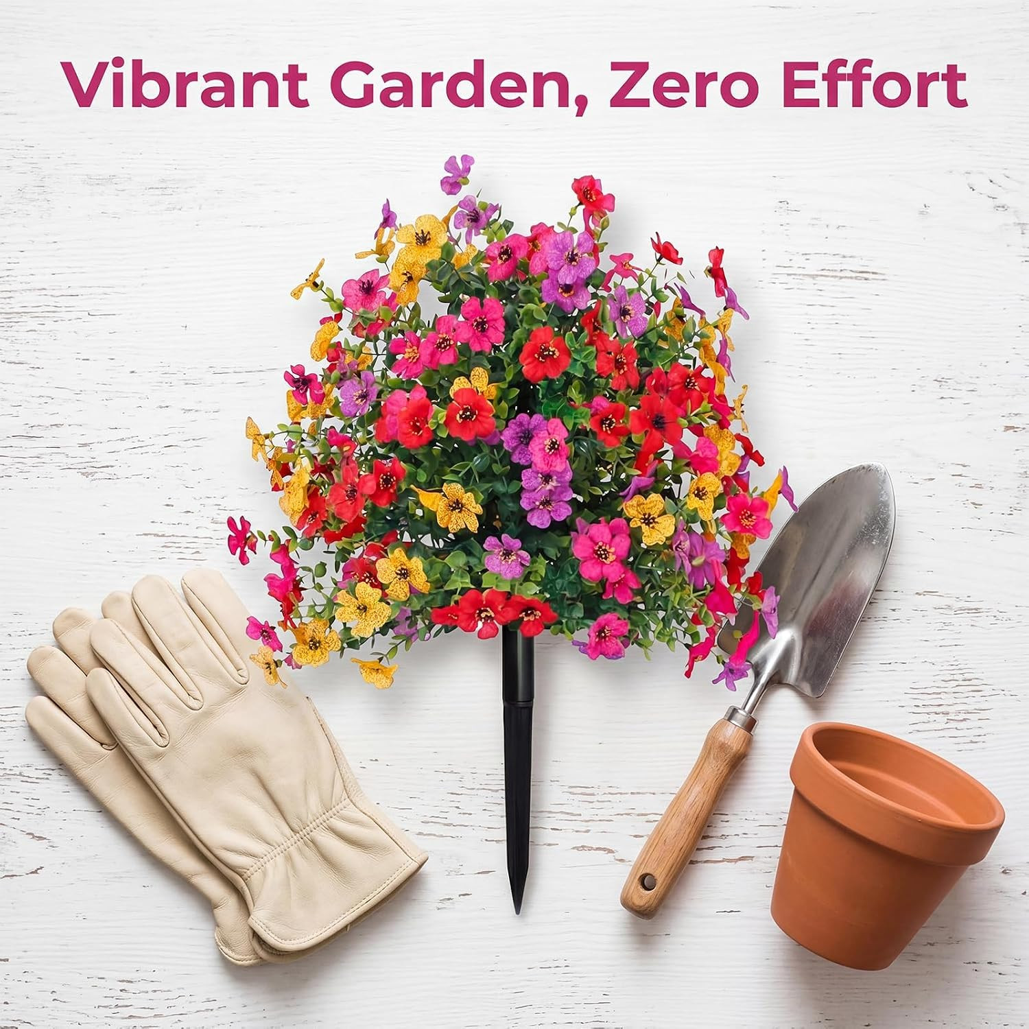 24″ UV Resistant Colorful Faux Flowers for All-Weather Garden Decor