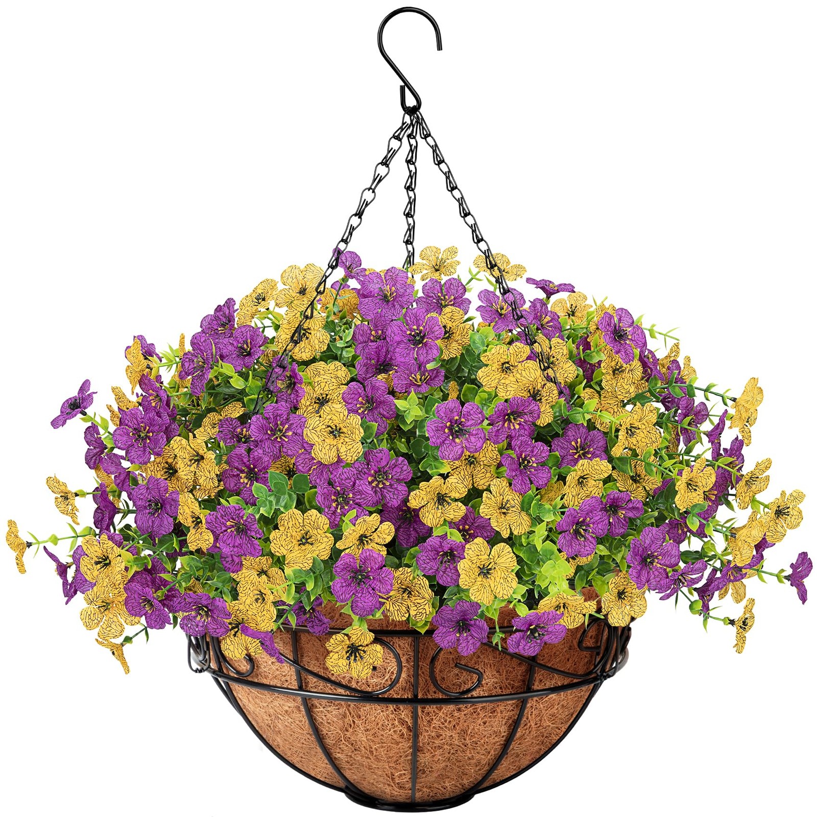 Besteek Artificial Fake Hanging Flowers Plants Basket Outdoors, Faux Silk UV …
