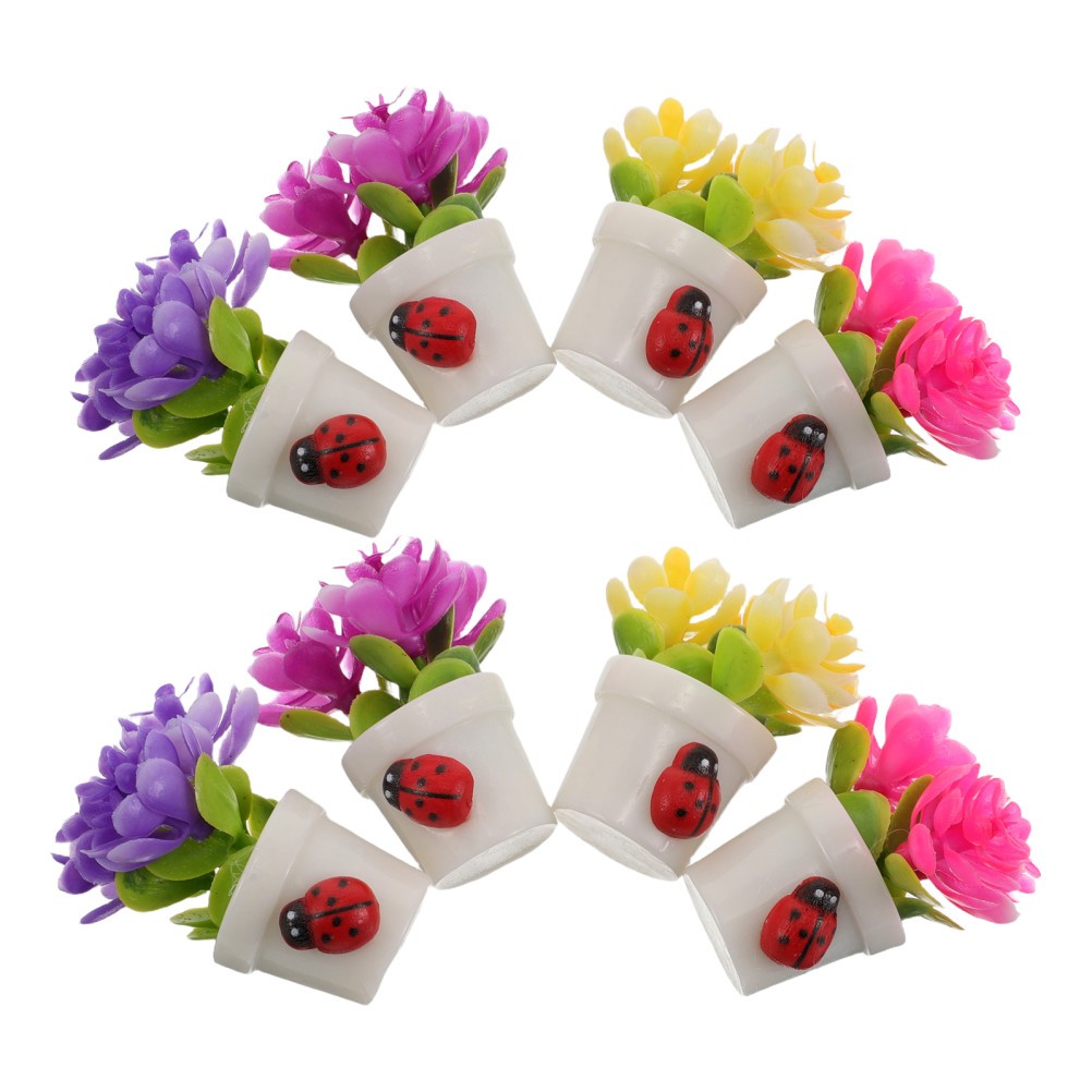 8Pcs Mini Resin Potted Flower Ornaments Assorted Color for Car Use