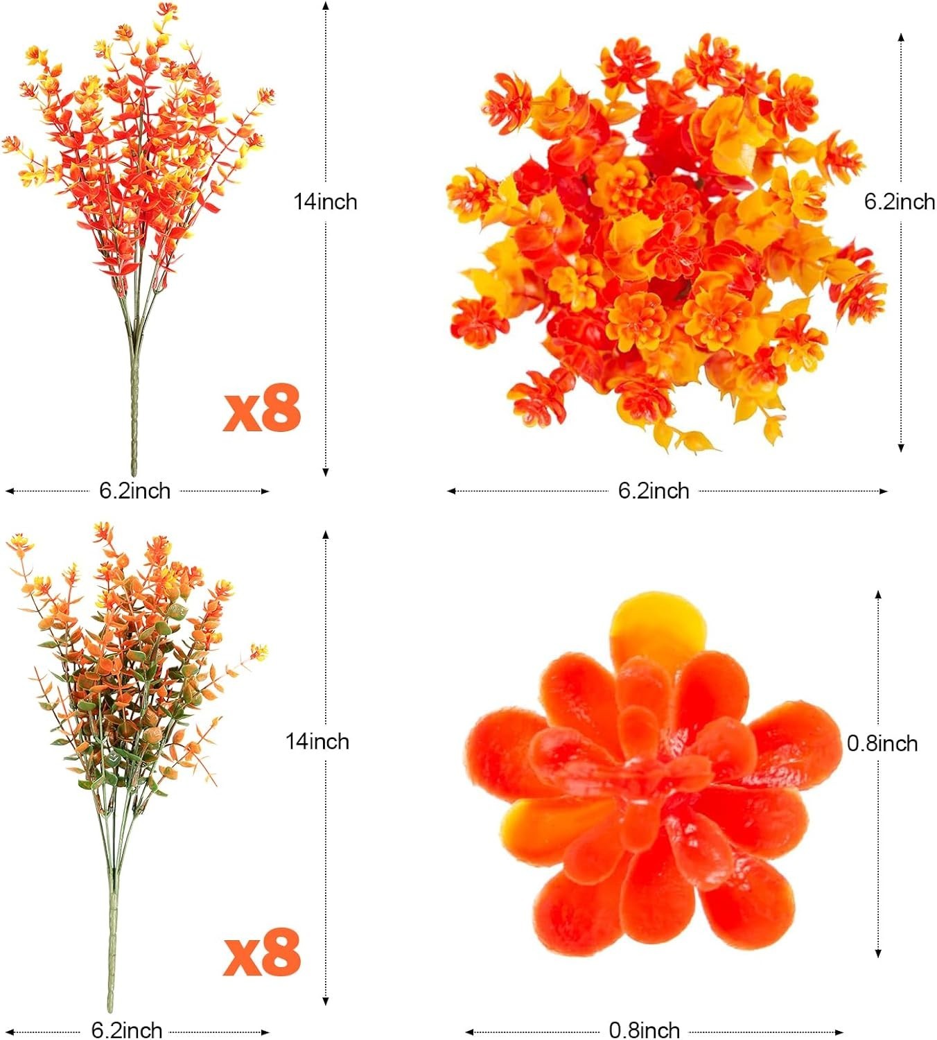 16 Bundles Artificial Flowers UV Resistant Fall Fake Mums Plants Porch Decor