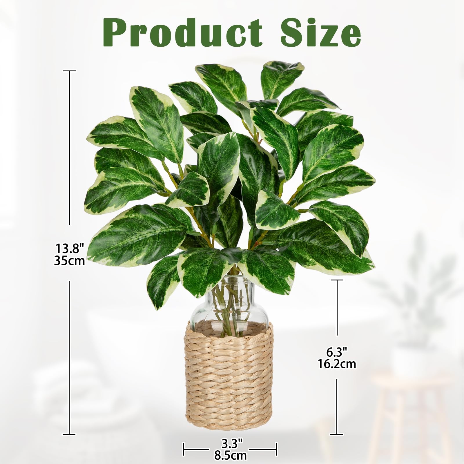 Real Touch Faux Greenery Stems in Vase with Woven Sleeve & Faux Water, 13.8″ …