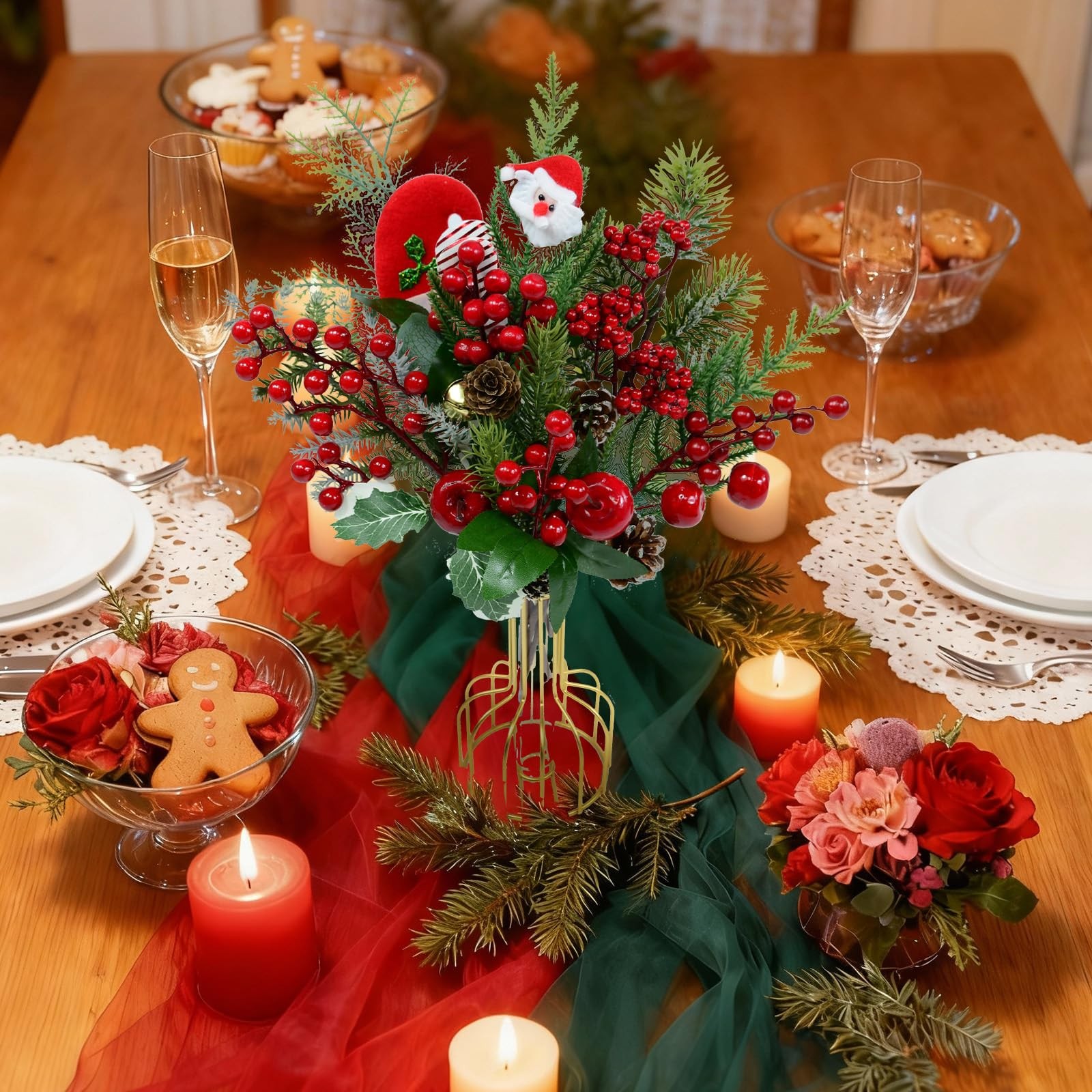 Christmas Berries Pine Picks, 6 Pcs 13 Inch Artificial Pinecone with Berry, R…