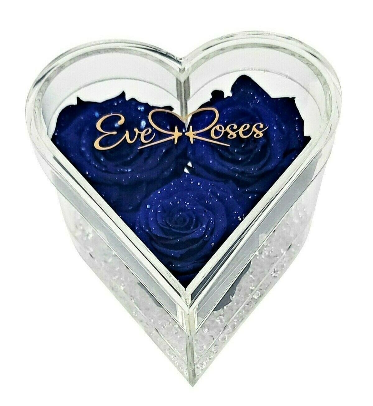 GALAXY BLUE Rose in a heart shaped acrylic box real long-lasting preserved rose