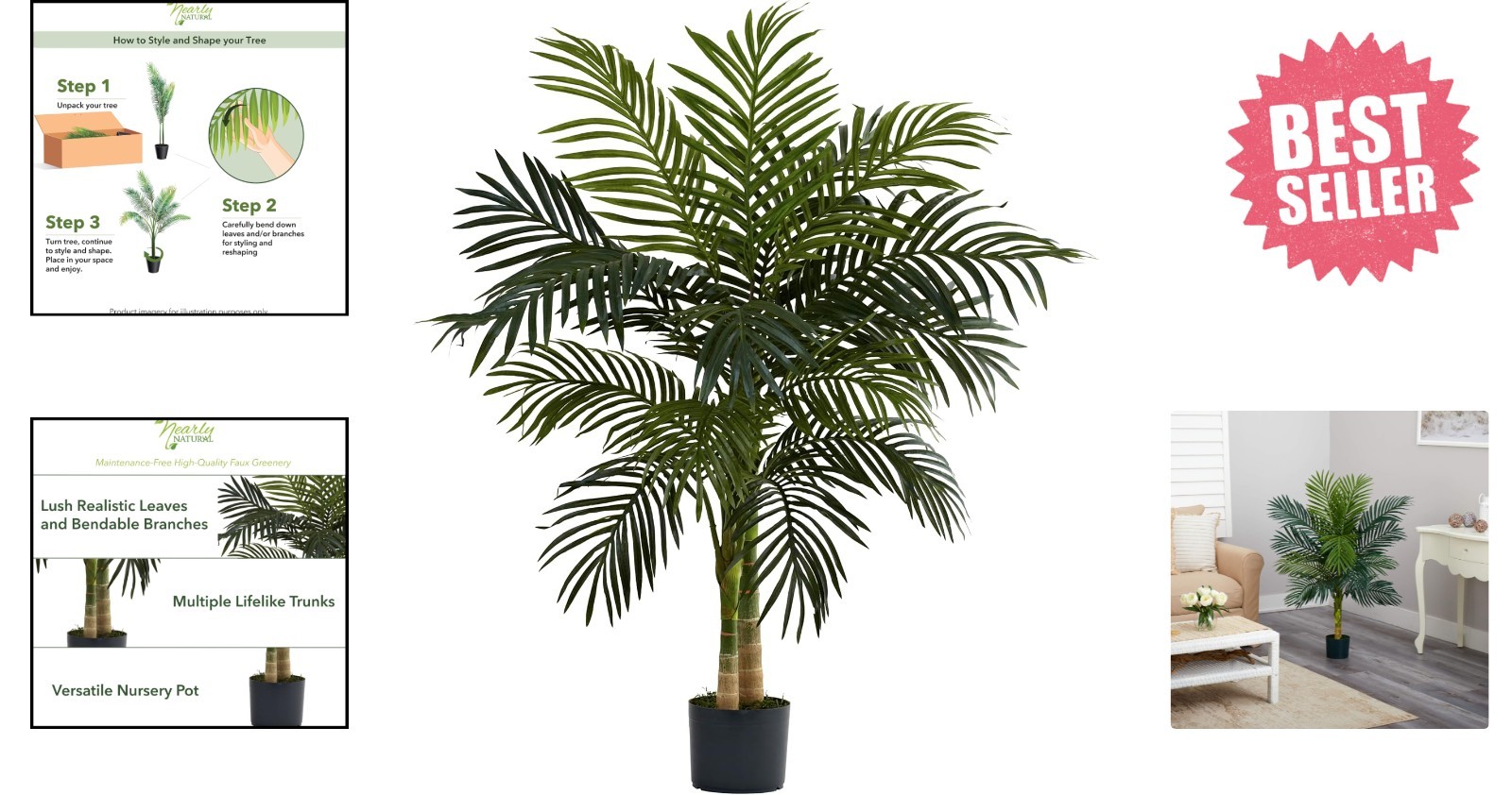 Realistic 48in Golden Cane Palm with Textured Trunks – Perfect Indoor Accent