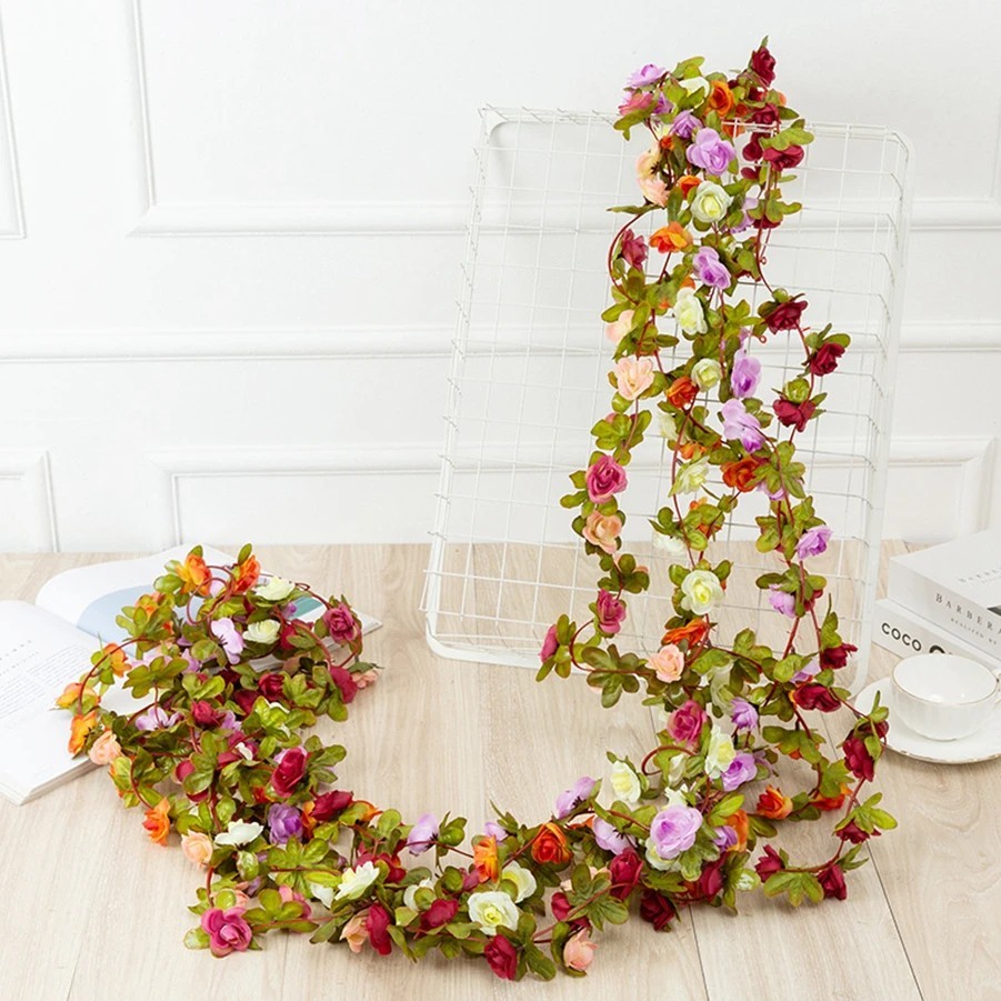 250cm Artificial Rose Garland Flower Vine for Wedding Party Home Wall Decoration