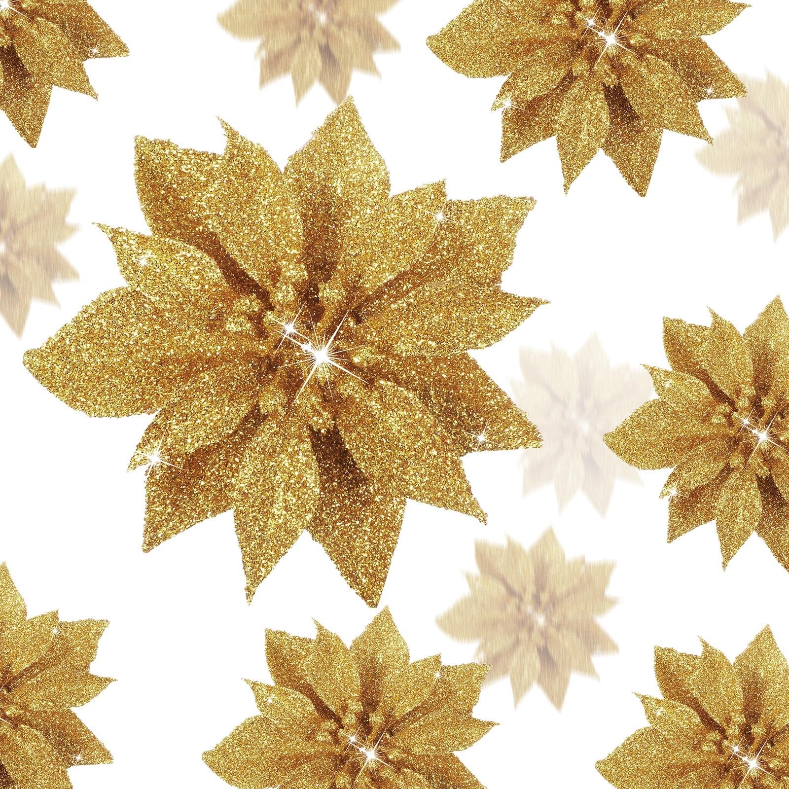 24 Pcs Christmas Poinsettias Artificial Flowers, 6 4 3 Glitter Poinsettia Cli…