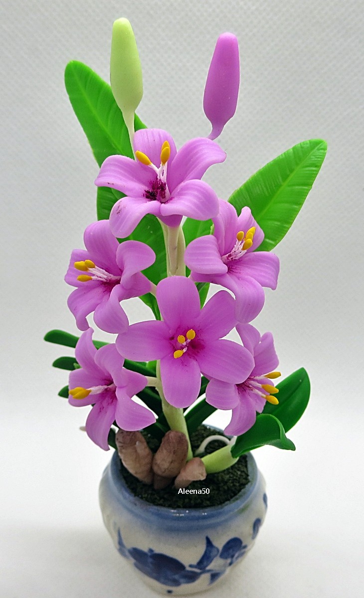 US Stock 5″H Handmade Air Dry Clay Miniature Grandiflora Flower Arranged in Pot