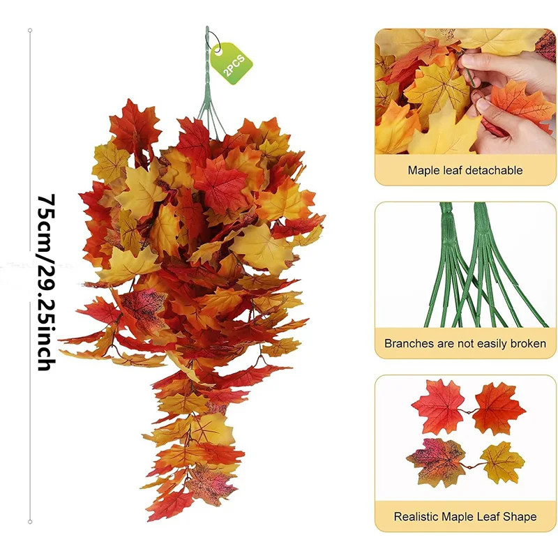 Artificial Maple Leaf Garland 75CM Autumn Leaves Vine Fake Plants for Home Decor