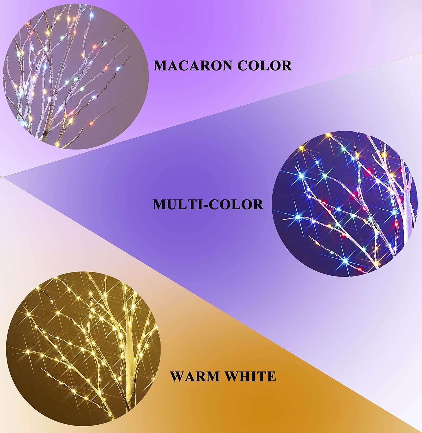 Elegant Pre-Lit Birch Branches with Warm White & Color Lights for Any Occasion