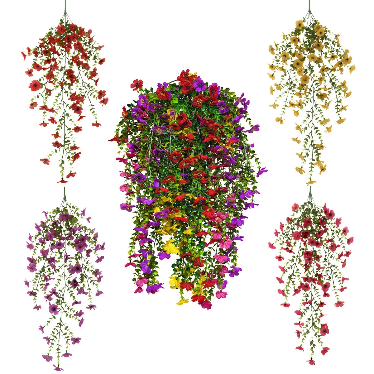 4 Pcs Artificial Hanging Flowers UV Resistant Outdoor Garden Silk Plants
