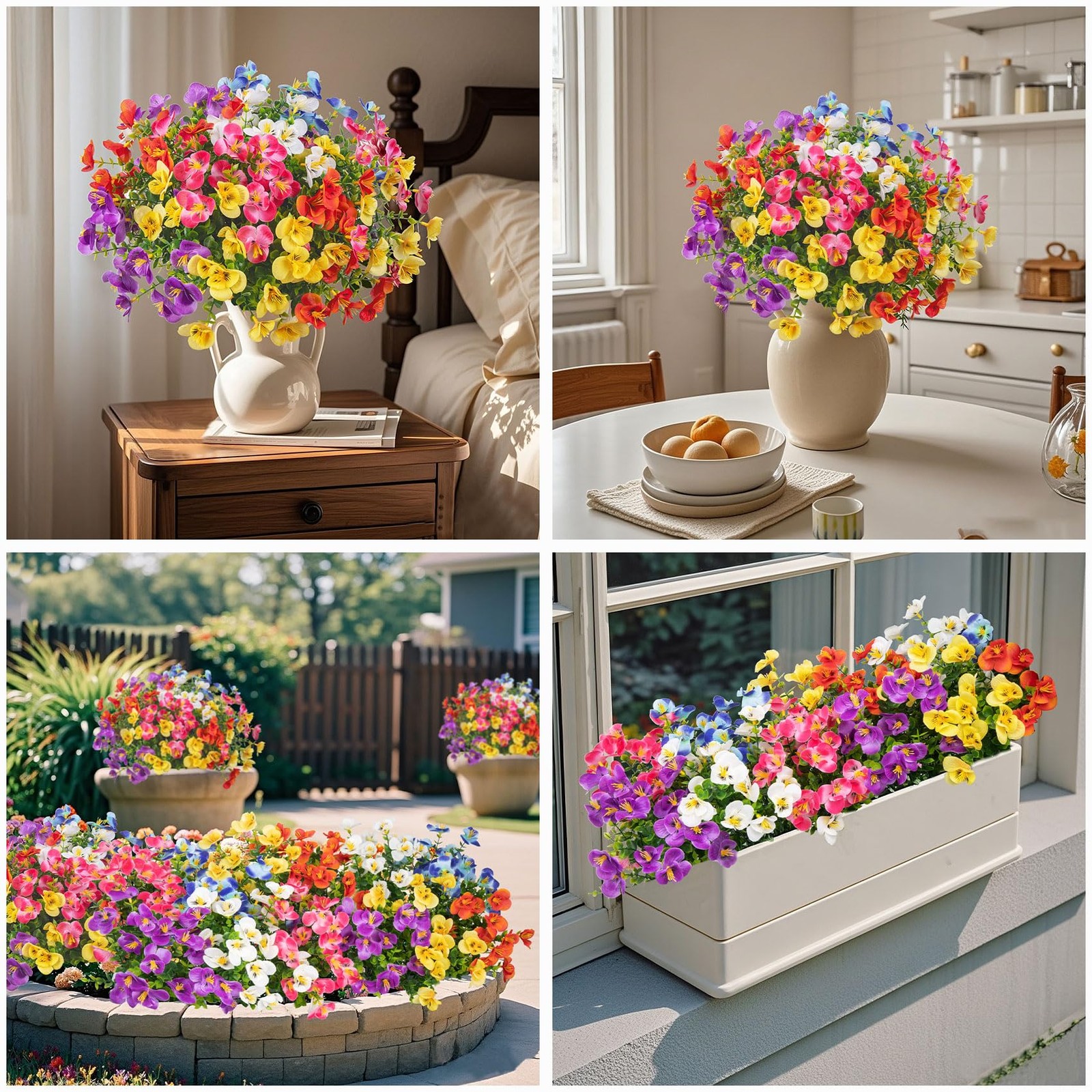 16 Bundles Artificial Flowers for Outdoors Decoration, Fake Pansy Flowers UV …
