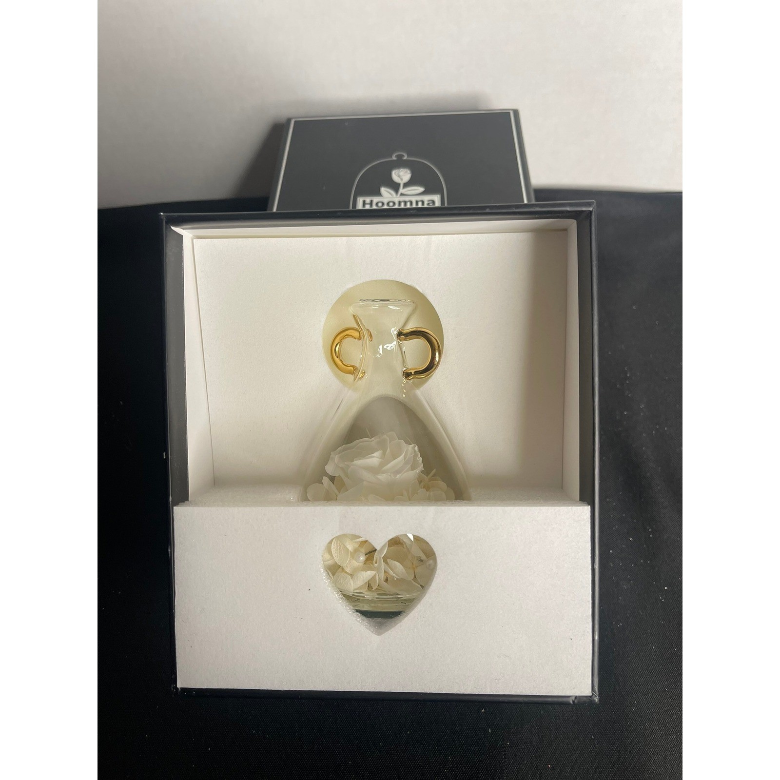 Preserved White Rose Glass Cloche Gold Handles Eternal Flower Gift Box
