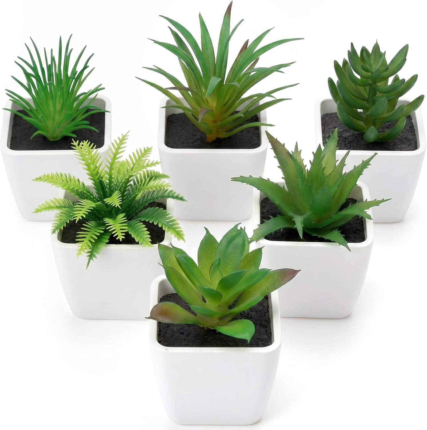 6Pcs Realistic Fake Succulents Plants Potted Decoration Small