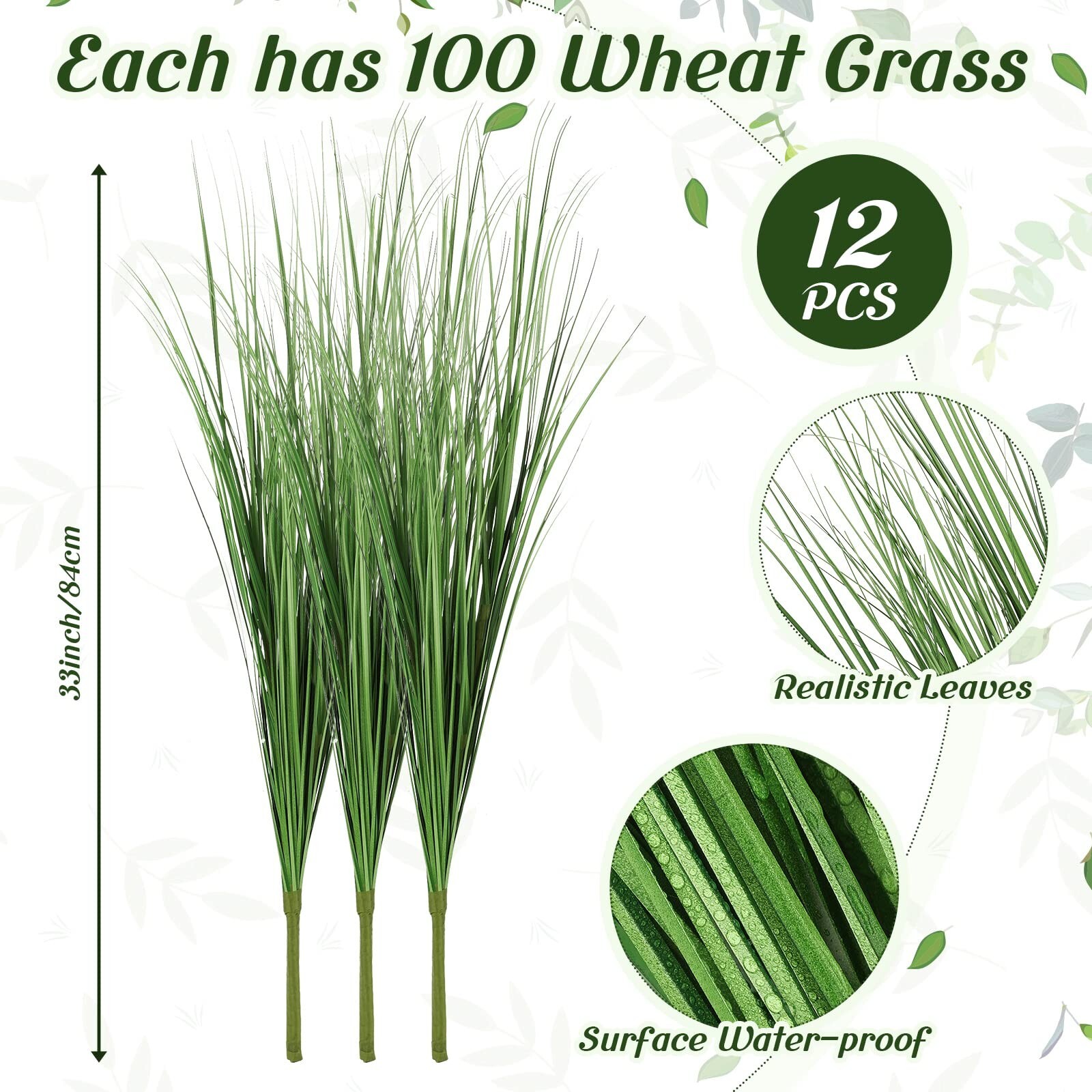Tigeen 12 Pcs Artificial Plants Tall Onion Grass 33 Inch Greenery UV Resistan…