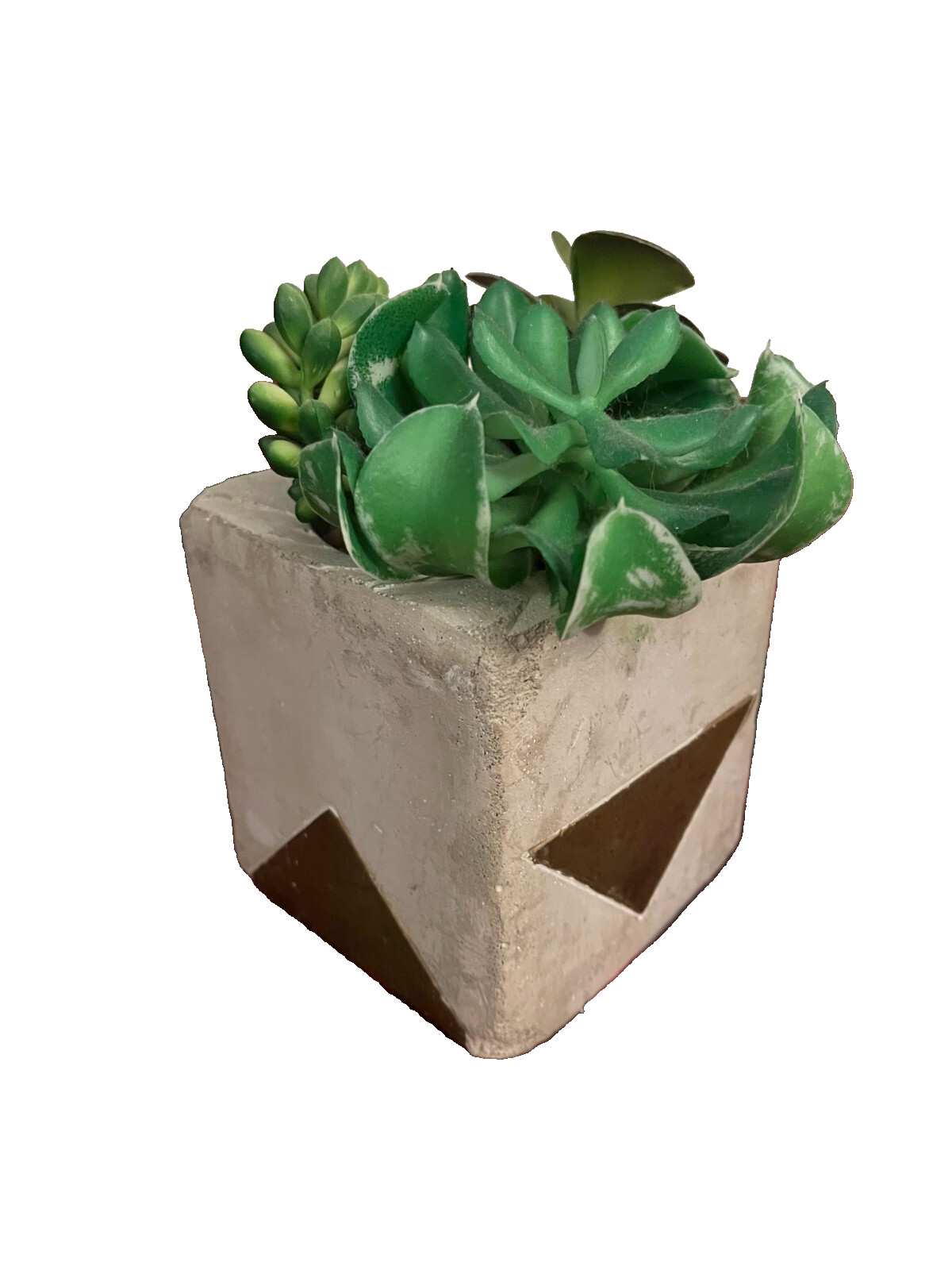 Faux Succulent Plant In Geometric Etched Square Pot Artificial Plant